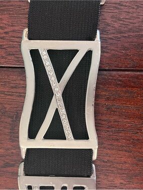 Vintage Chico's Diamond and Silver Crafted Black Elastic Waist Belt